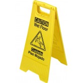 Bilingual Folding 25 inch "Caution Wet Floor" Sign - Yellow, Case of 6